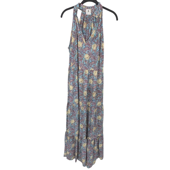 Karma Highway Dresses & Skirts - Karma Highway Maxi Dress Womens One Size Blue Paisley Floral Halter Tiered Silky